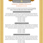 Thanksgiving and holiday catering packages by Rivera Events featuring gourmet menus with roasted turkey, ham, sides, and desserts for gatherings of all sizes in Miami