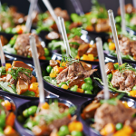 Gourmet appetizer spoons with premium catering presentation in Miami by Rivera Events