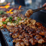 Grilled skewers and BBQ catering setup in Miami by Rivera Events